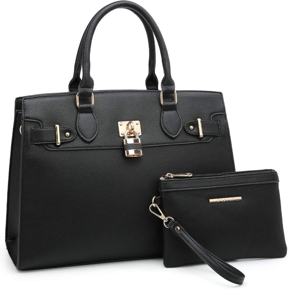 Ladies Faux Leather Top Handle Satchel With Matching Clutch - Perfect For Work